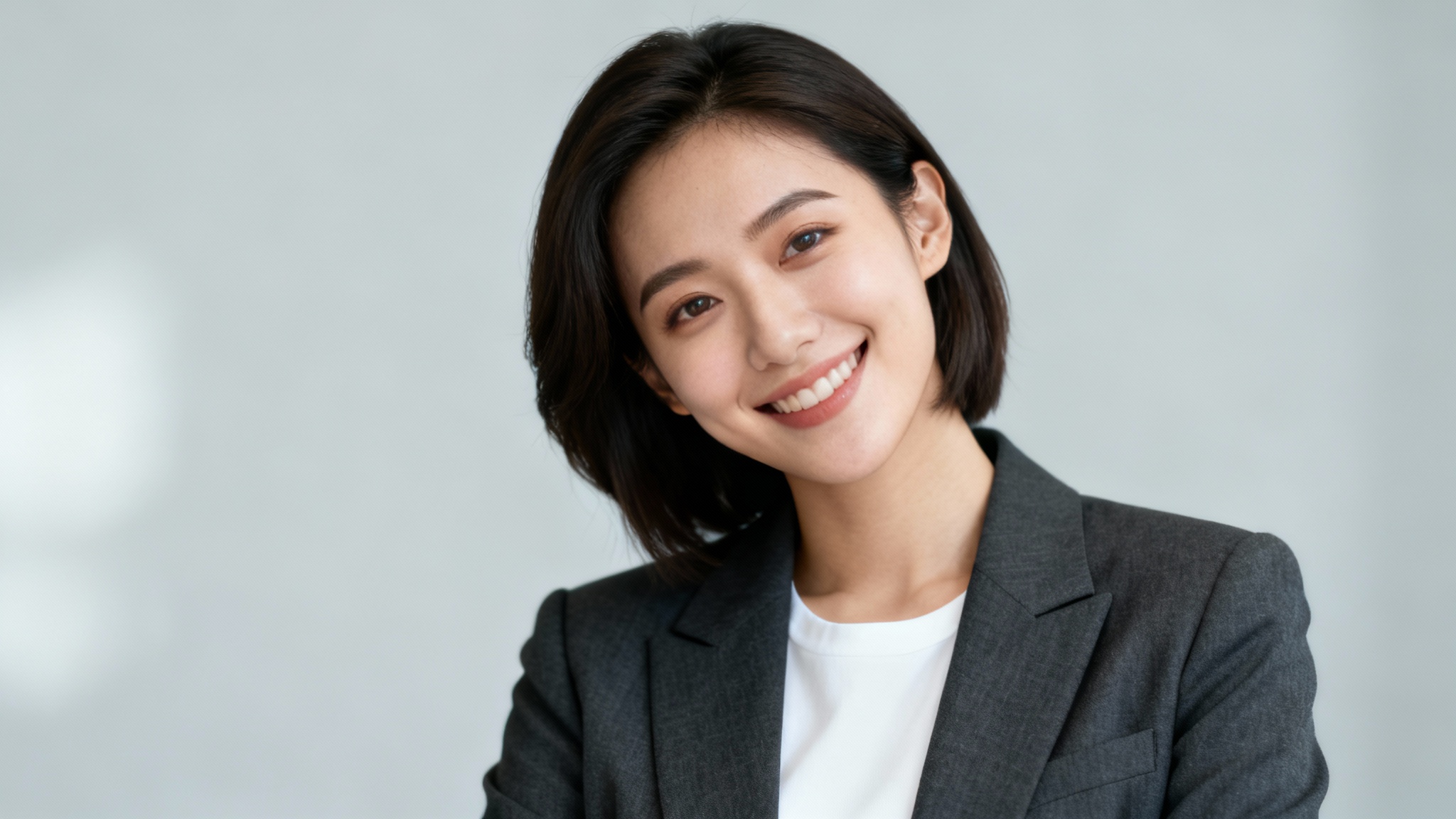 A professional headshot of a smiling woman in a business blazer against a plain light grey background, suitable for a LinkedIn profile picture.