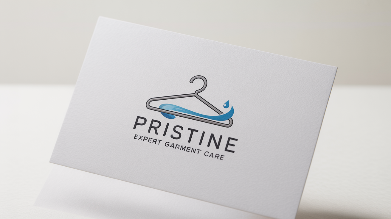 A modern logo for 'Pristine Cleaners' dry cleaning service, shown on a professional business card against a clean white background.