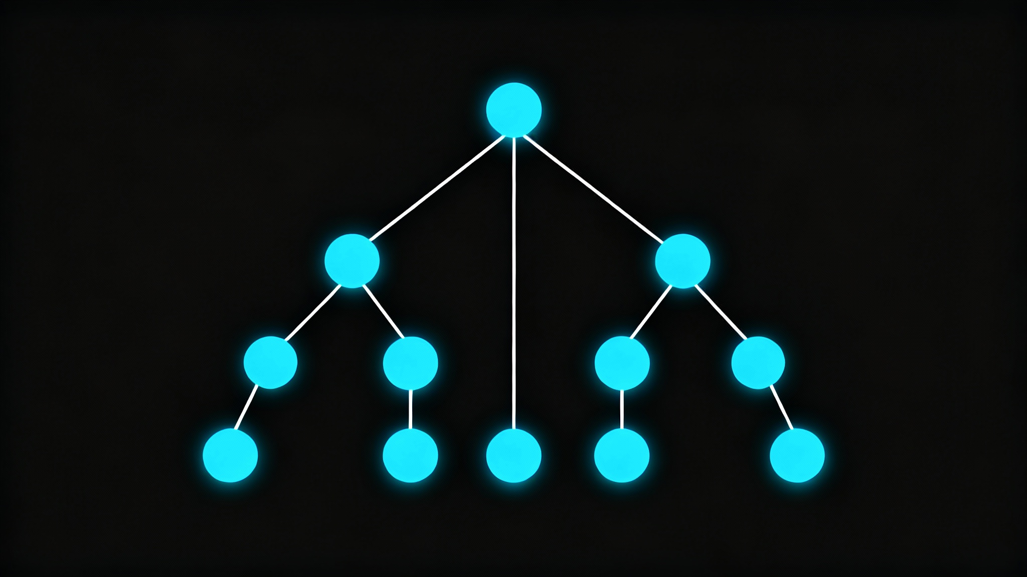 A minimalist visualization of a parse tree, showing glowing blue circular nodes connected by white lines in a hierarchical structure against a clean white background.