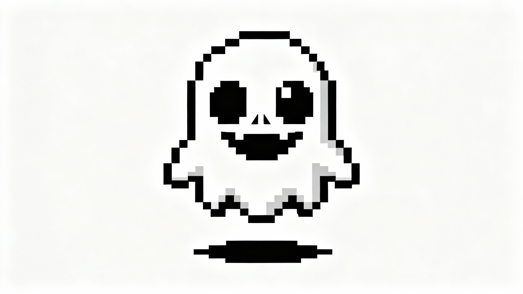 A black and white pixel art sprite of a friendly, ghost-like monster in the style of the game Undertale, isolated on a plain white background.