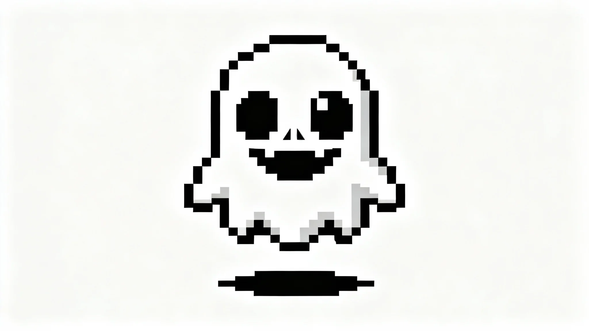 A black and white pixel art sprite of a friendly, ghost-like monster in the style of the game Undertale, isolated on a plain white background.