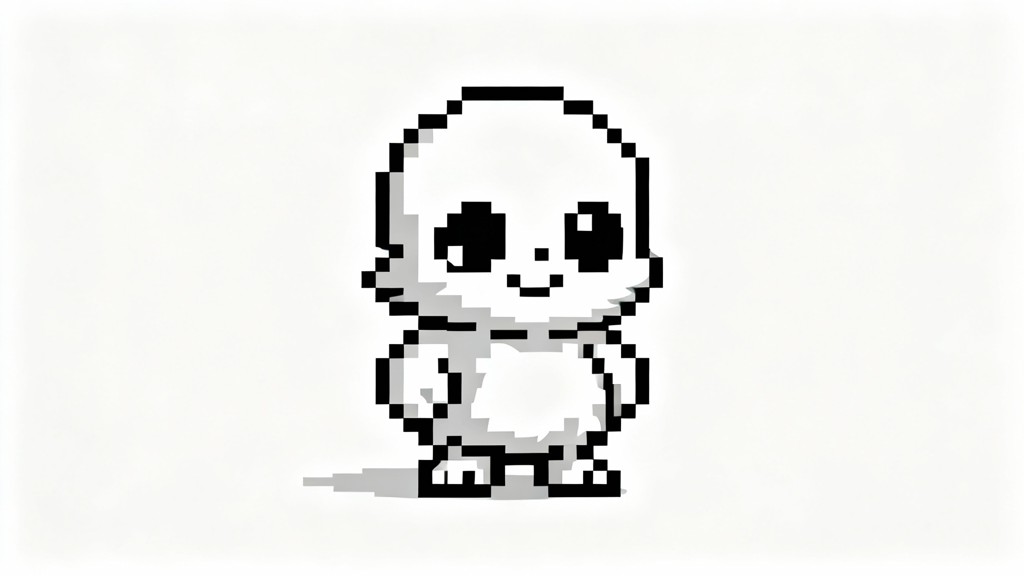 A black and white pixel art sprite of a small, fluffy monster in the style of the video game Undertale, set against a white background.