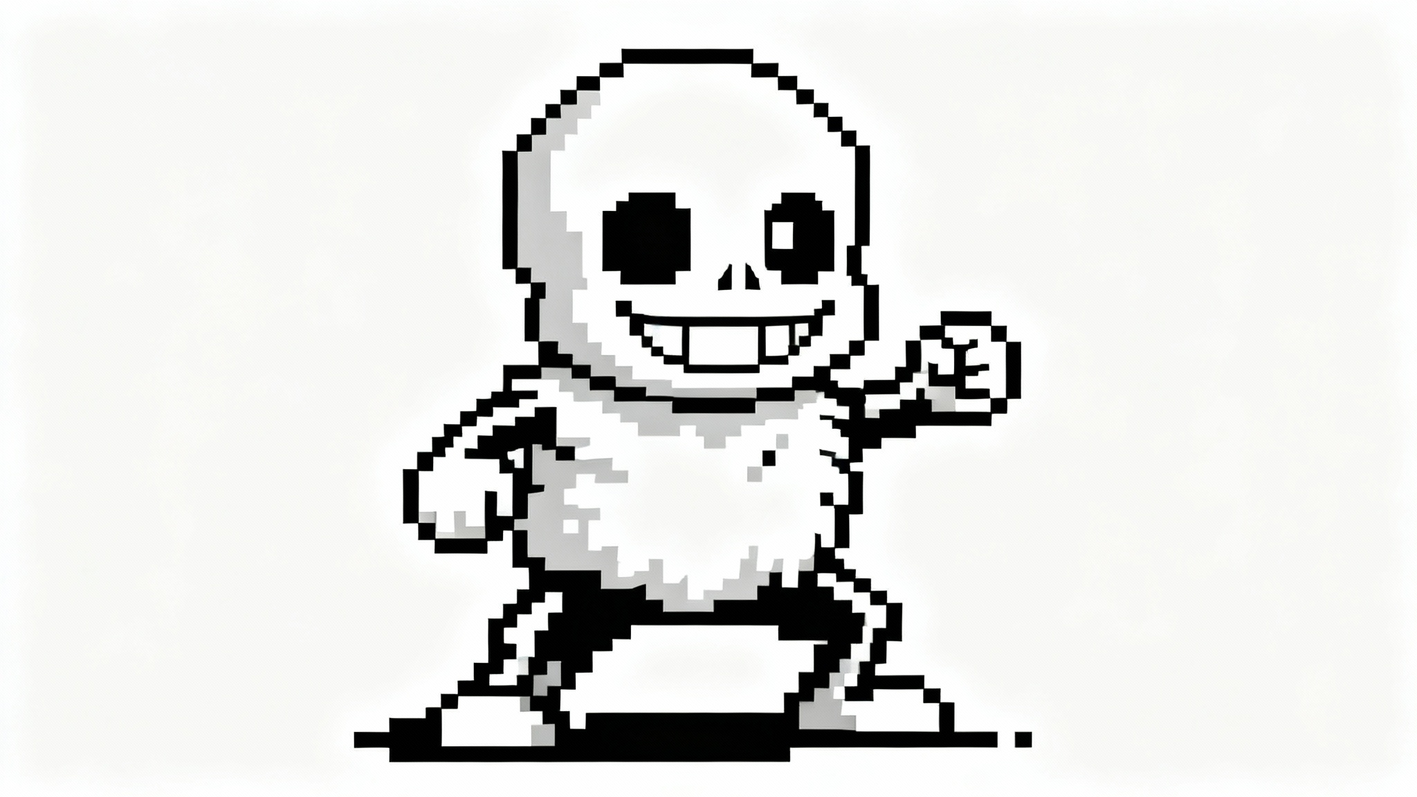 A custom-made character sprite in the black-and-white pixel art style of the video game Undertale, featuring a small, friendly monster on a plain white background.