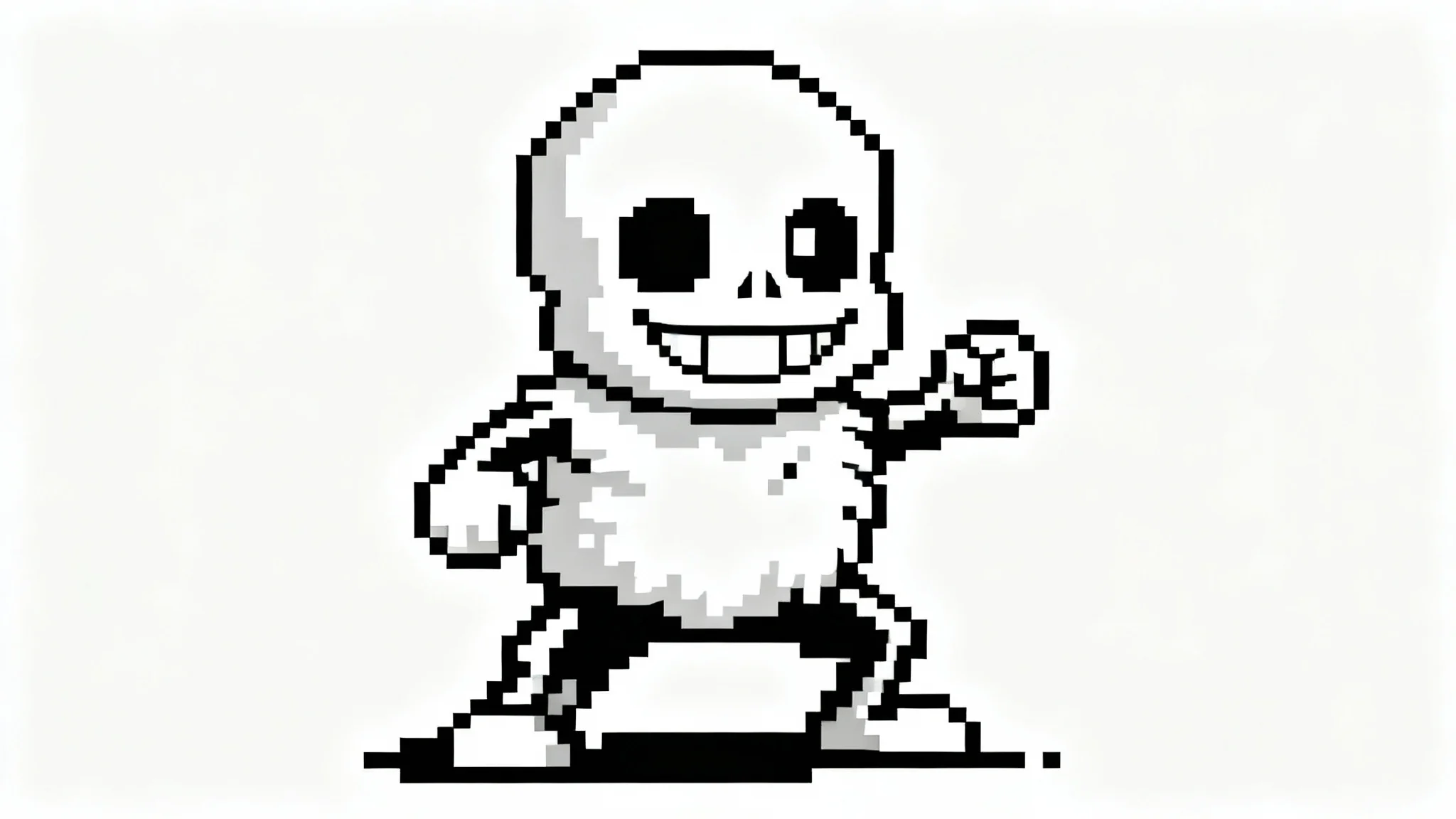 A custom-made character sprite in the black-and-white pixel art style of the video game Undertale, featuring a small, friendly monster on a plain white background.
