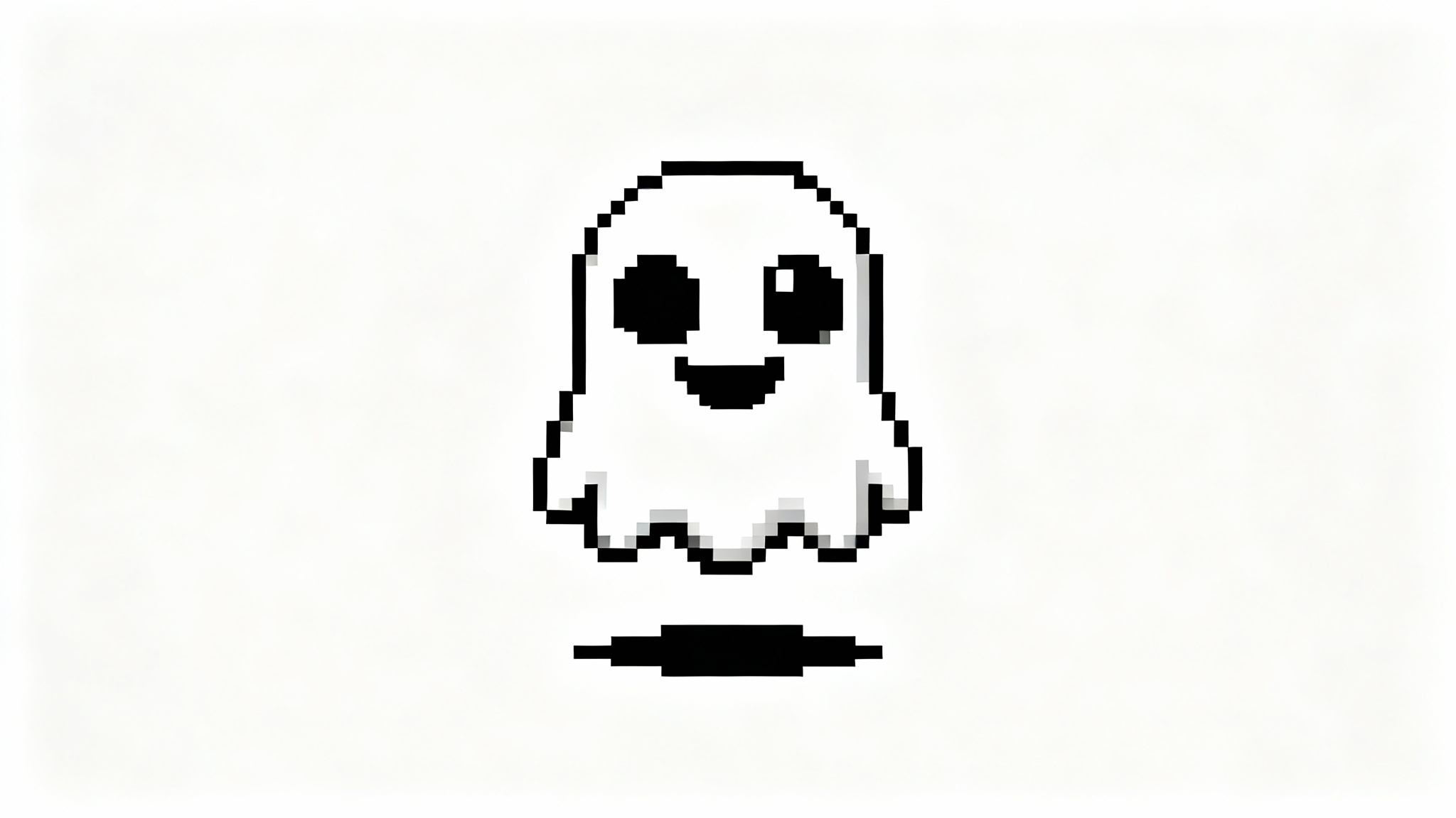 A pixel art sprite of a friendly ghost monster, created in the black and white retro style of the video game Undertale, isolated on a white background.