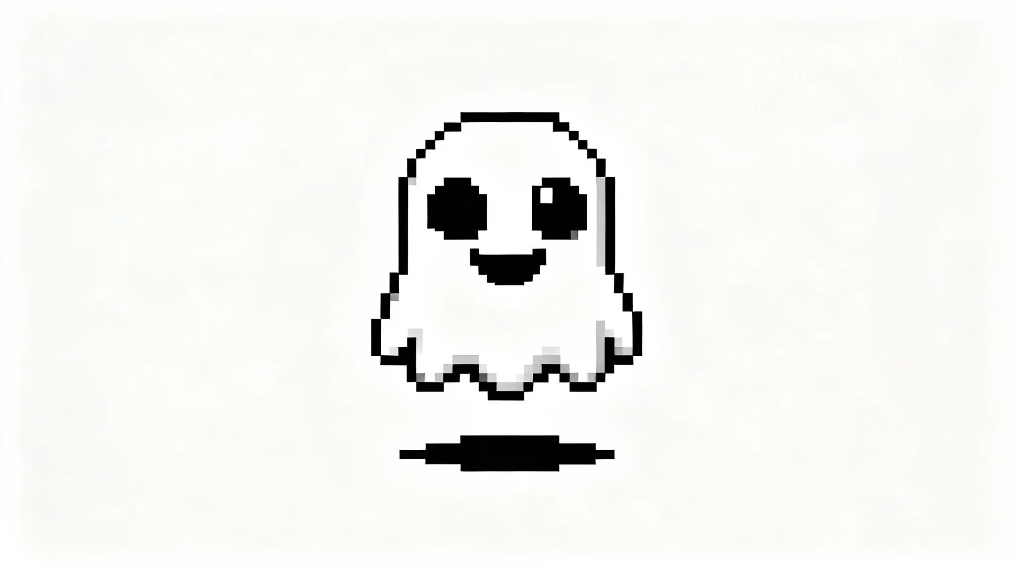 A pixel art sprite of a friendly ghost monster, created in the black and white retro style of the video game Undertale, isolated on a white background.
