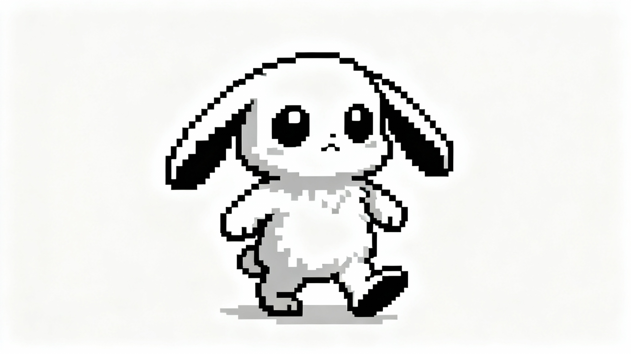 A custom-made pixel art sprite of a small, fluffy monster in the black-and-white battle style of the game Undertale, isolated on a white background.