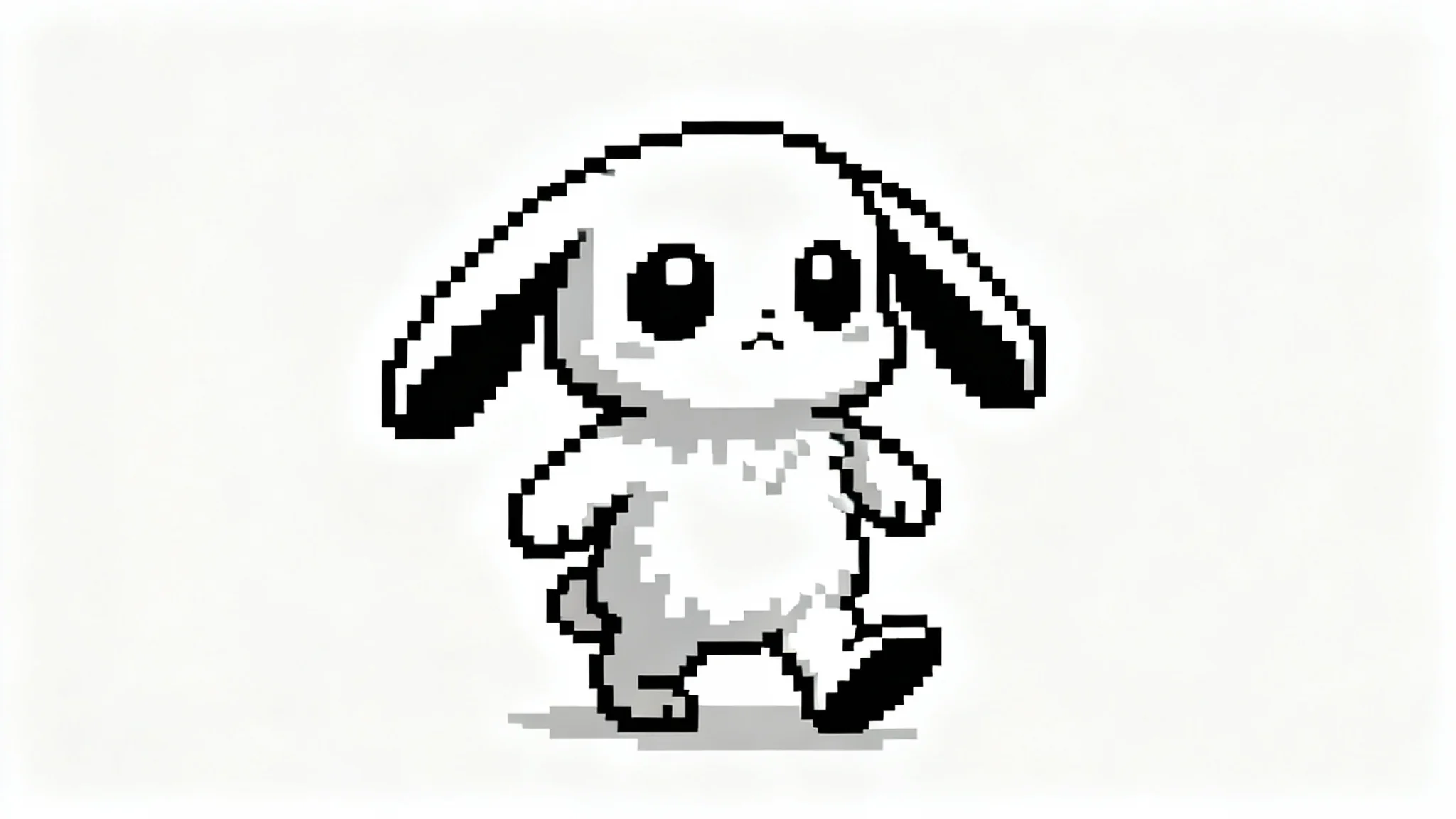 A custom-made pixel art sprite of a small, fluffy monster in the black-and-white battle style of the game Undertale, isolated on a white background.