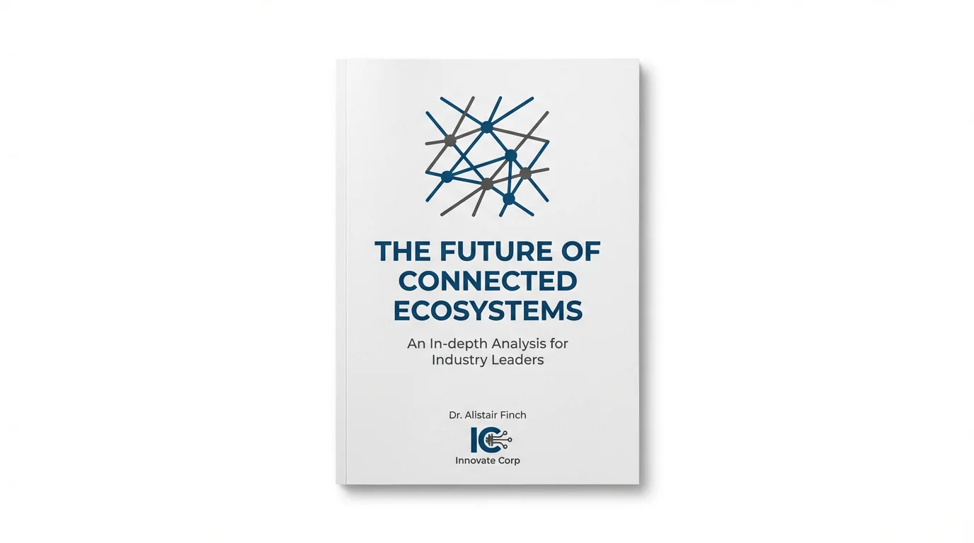 A professional mockup of a white paper cover titled 'The Future of Connected Ecosystems', featuring a clean, modern design against a plain white background.