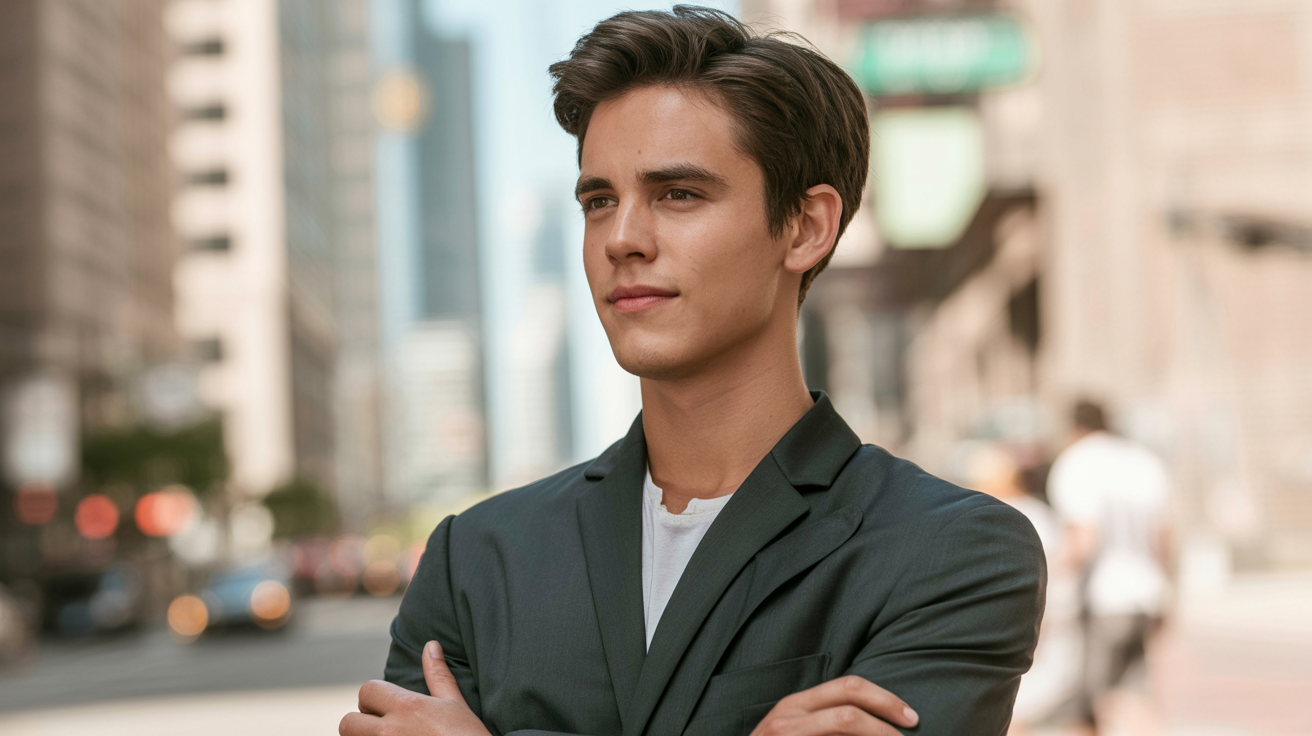 A finished sigma meme showing a confident young man in a moody, cinematic urban setting. A subtitle at the bottom reads, 'In a world of followers, be the one who walks alone.'