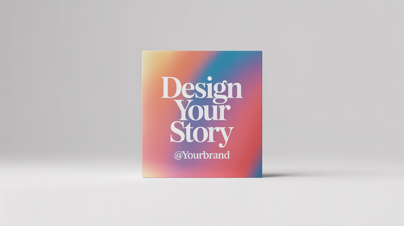 A professionally designed Instagram quote post, shown as a final result. The square post has a soft pastel gradient background and features the text 'Design Your Story' in an elegant white font. The design is modern and clean, presented against a simple grey background.