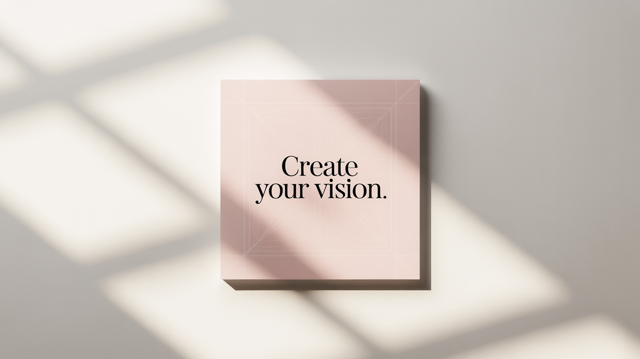 A mockup of a minimalist Instagram quote post with a pink background and elegant text that reads 'Create Your Vision'.