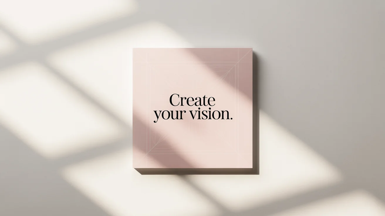 A mockup of a minimalist Instagram quote post with a pink background and elegant text that reads 'Create Your Vision'.