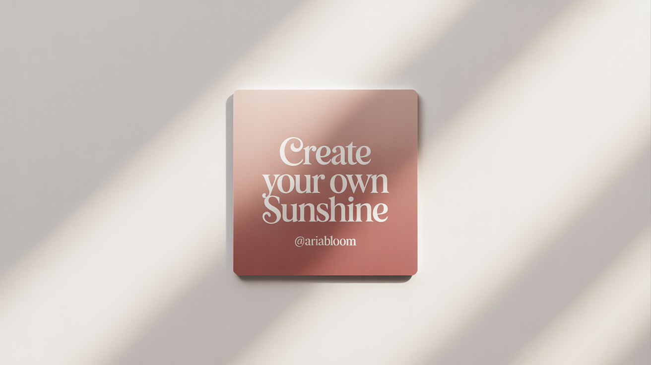 A mockup of a stylish Instagram quote post on a white background. The post has a pink gradient and features the quote 'Create Your Own Sunshine' in an elegant white script font.