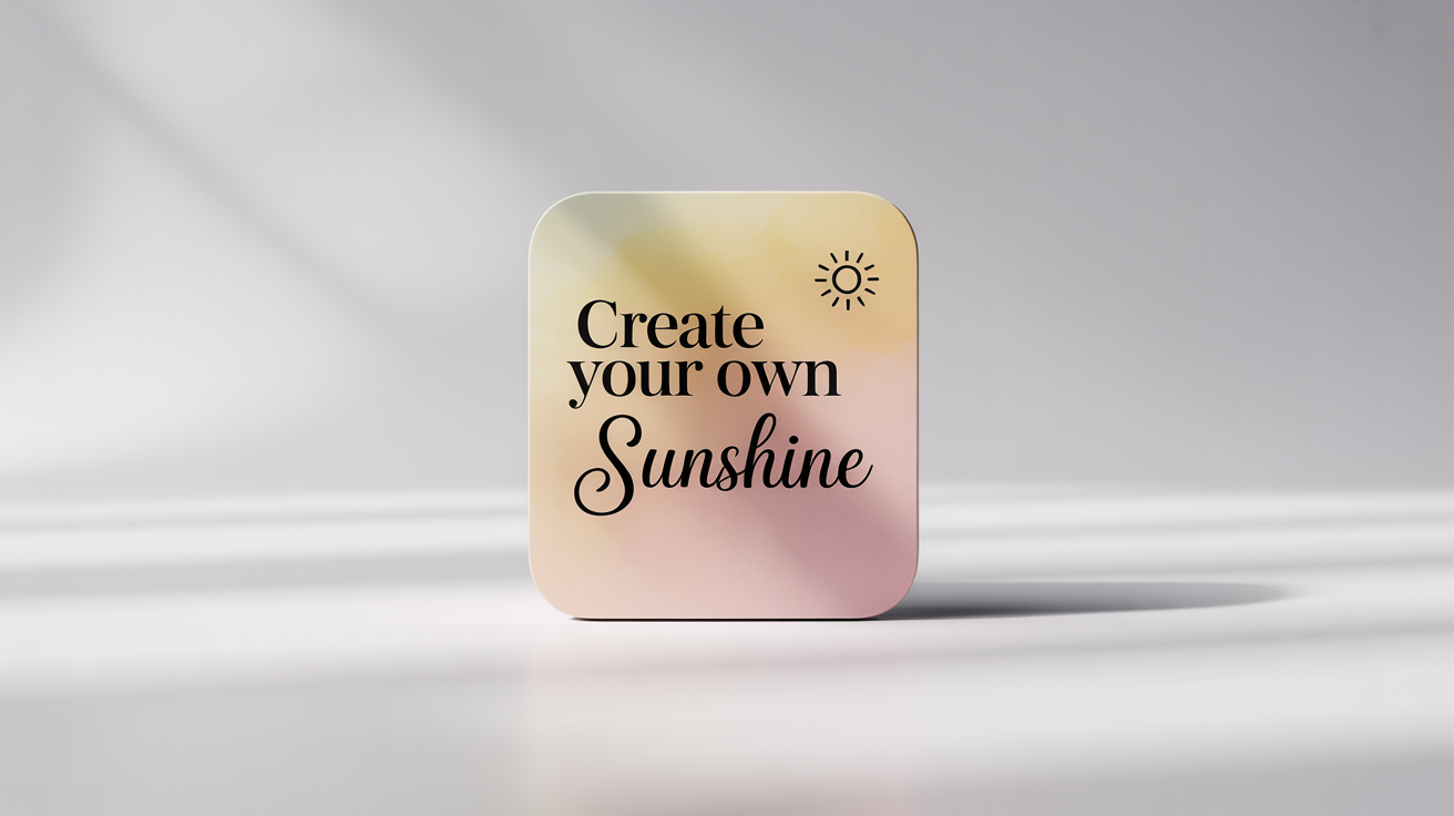 A mockup of a beautifully designed Instagram quote post with a pastel gradient background. The post features the text 'Create Your Own Sunshine' in stylish typography and is displayed against a clean white background.