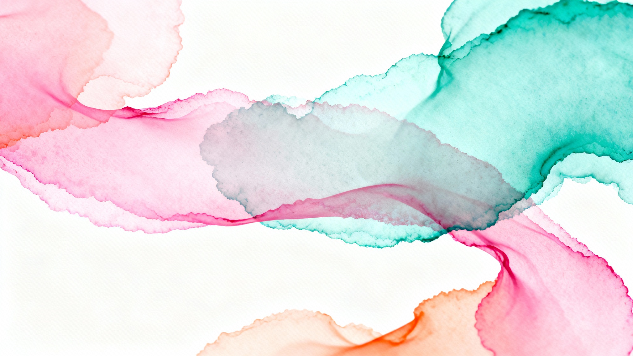 A serene abstract background with a blend of pastel pink, teal, and orange watercolor-like shapes against a clean white backdrop.