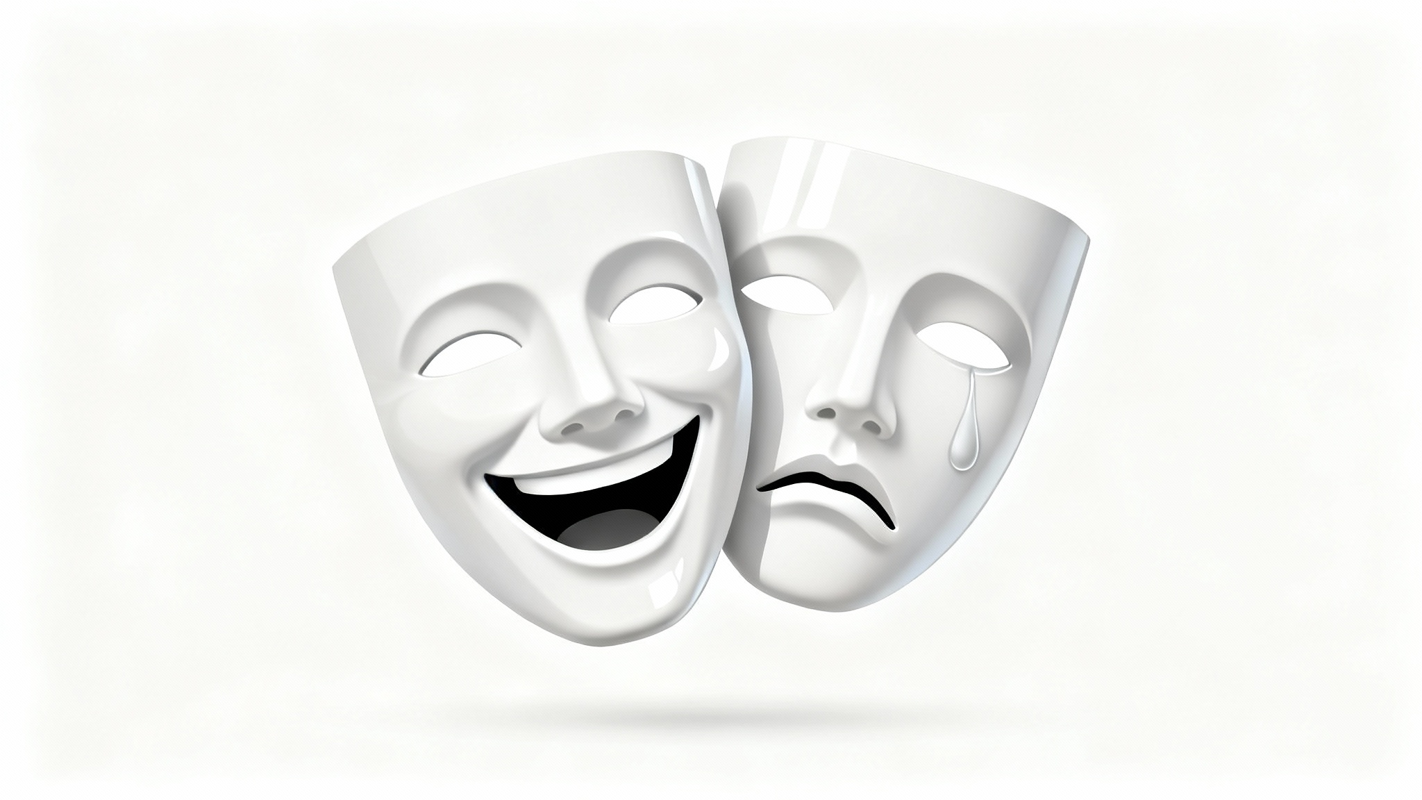 A clipart illustration of the classic Greek comedy and tragedy theater masks, positioned side-by-side on a white background.