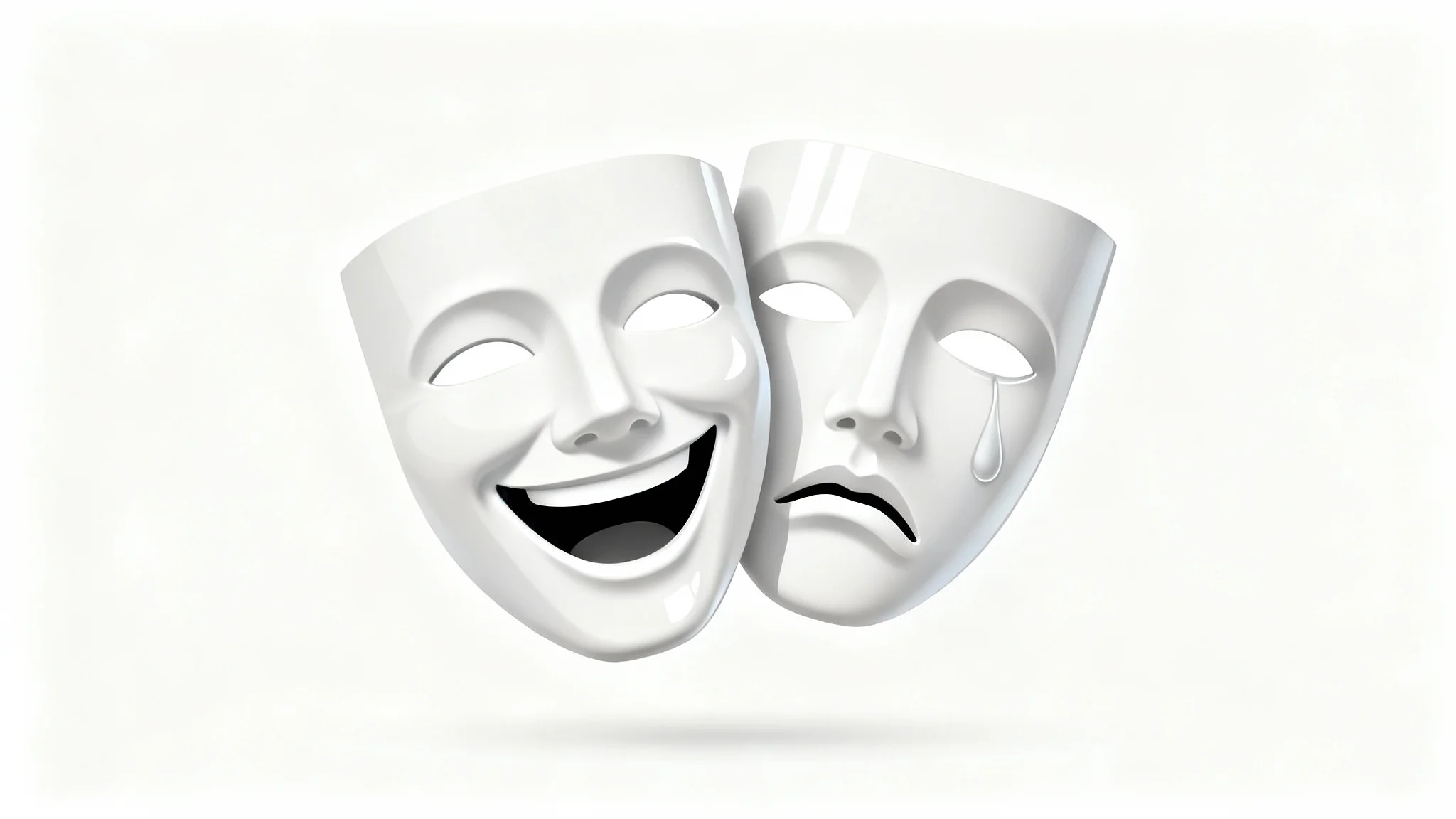 A clipart illustration of the classic Greek comedy and tragedy theater masks, positioned side-by-side on a white background.