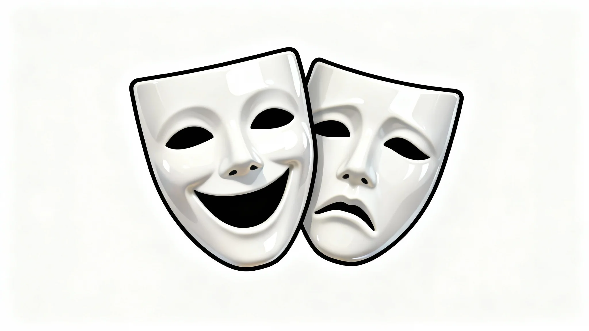 A digital clipart illustration of the traditional comedy and tragedy theater masks, one smiling and one frowning, set against a plain white background.