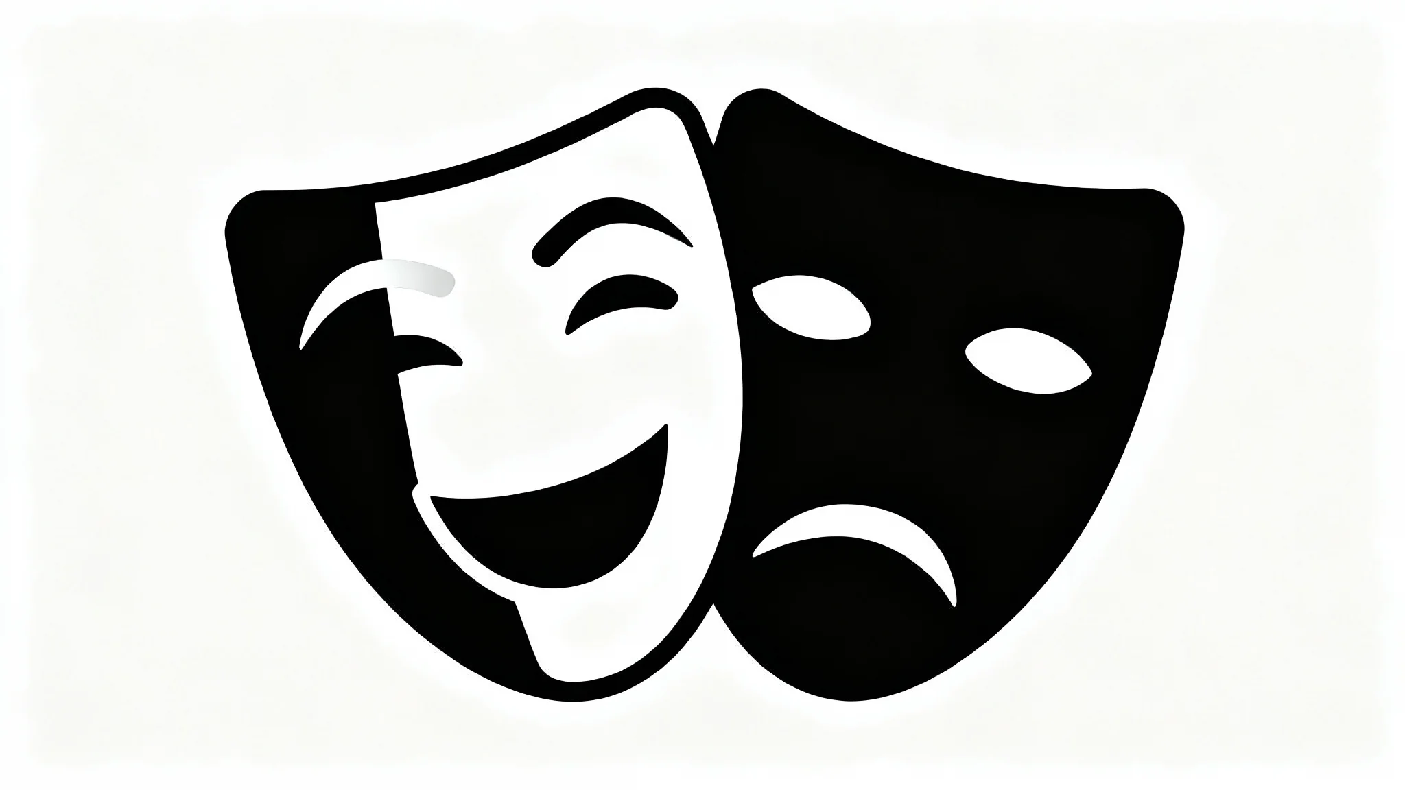 A clean vector clipart illustration of the classic comedy and tragedy theater masks, positioned side-by-side on a solid white background.