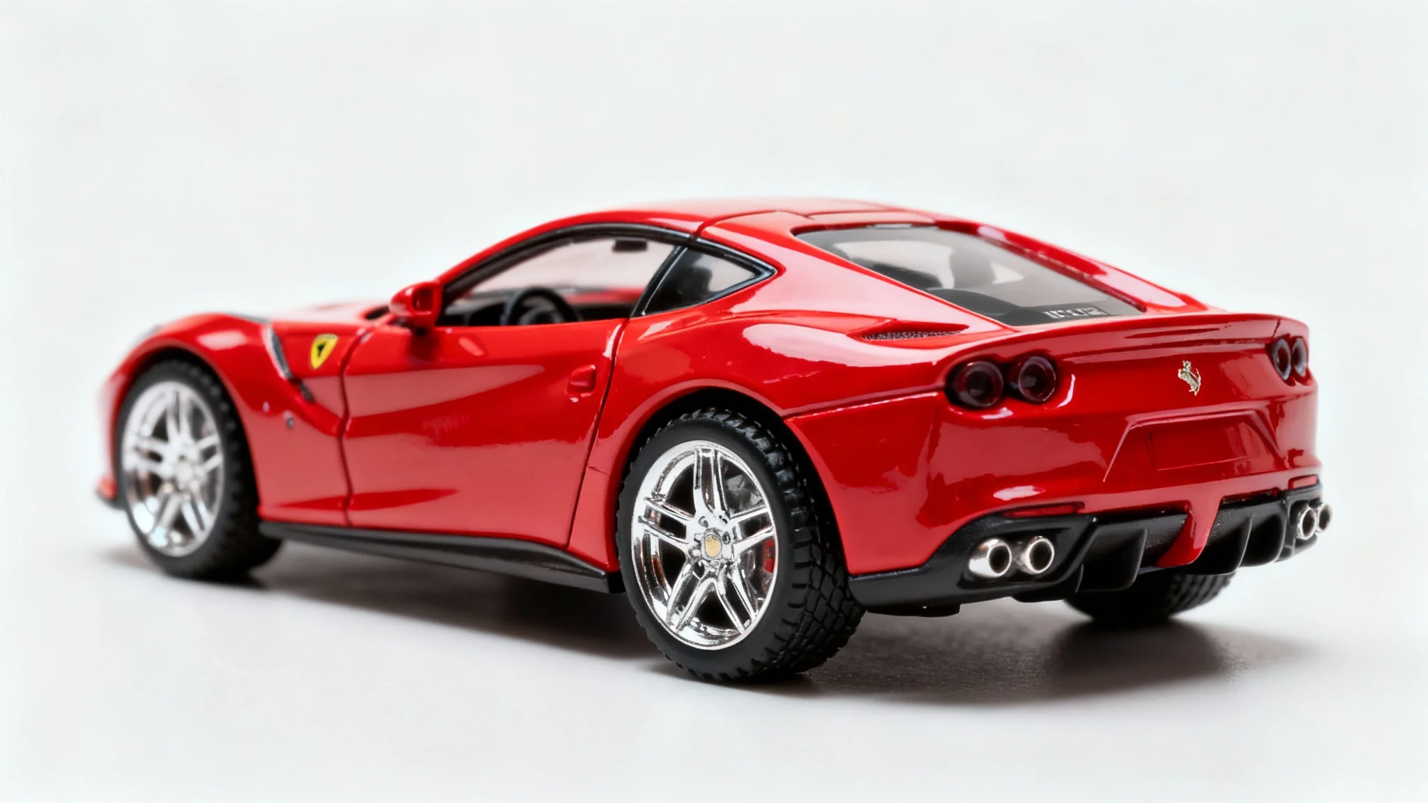A professionally edited, high-quality photograph of a red toy sports car sitting on a clean white background, looking like a commercial product shot.