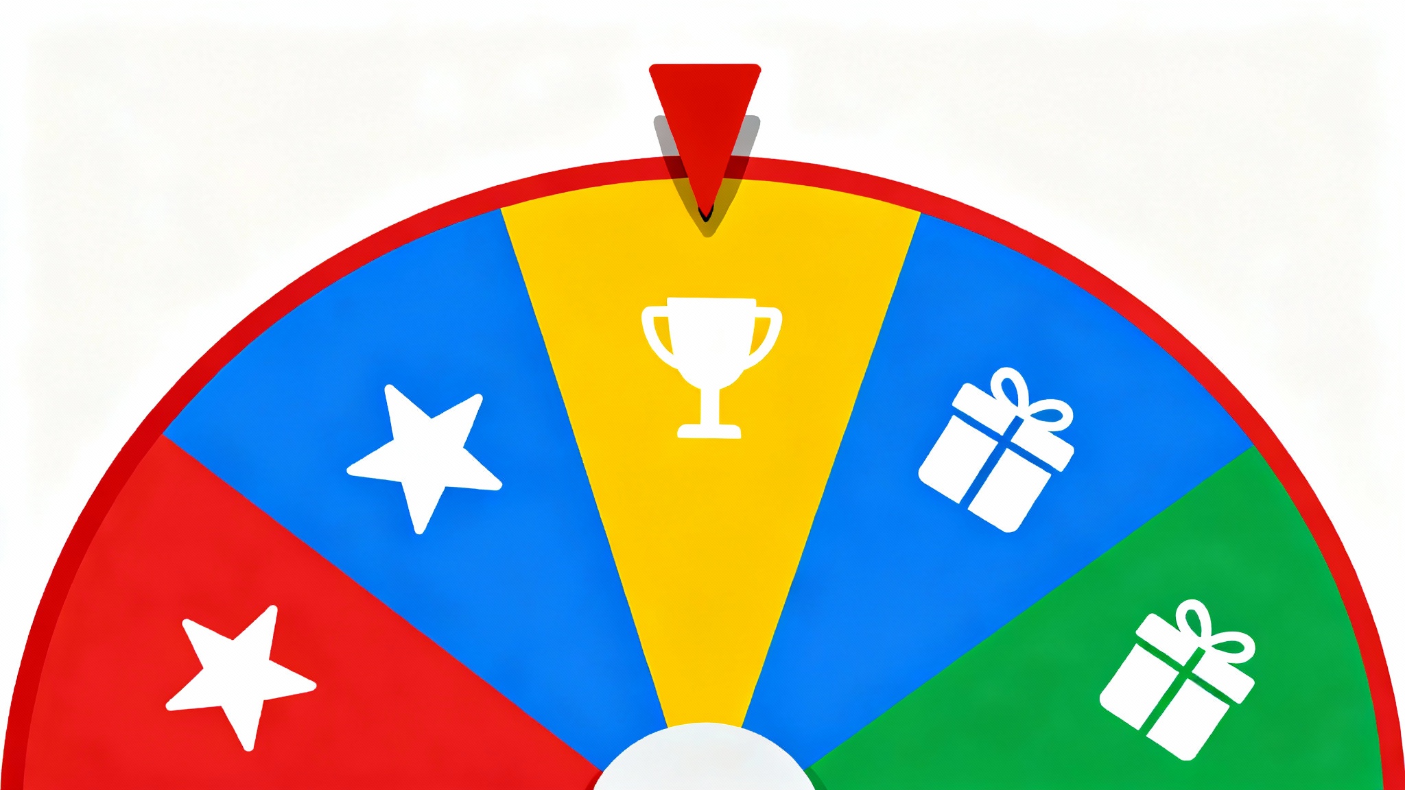 A flat design icon of a colorful prize wheel with prize symbols in its segments, shown on a white background.