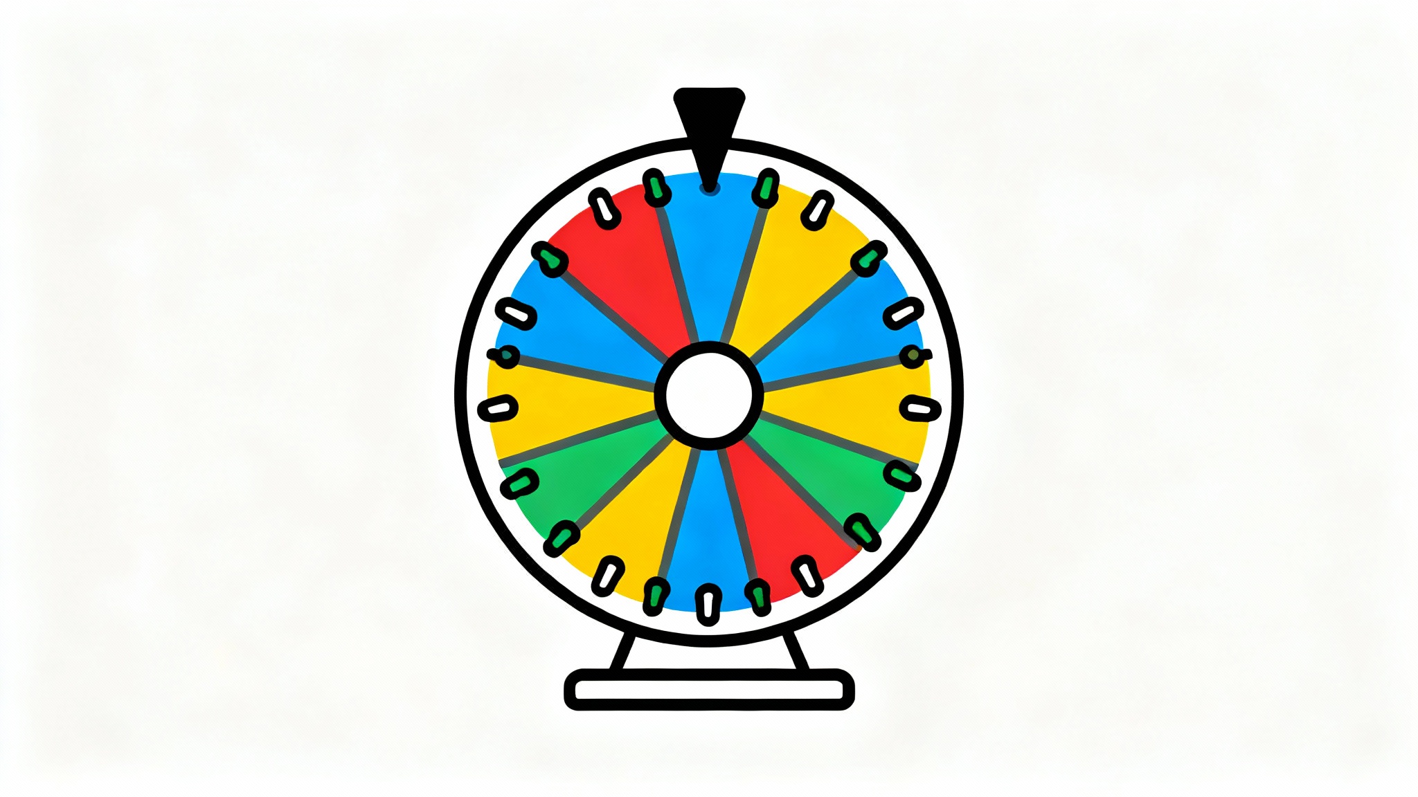 A flat, colorful icon of a prize wheel, with segments in red, blue, yellow, and green, shown on a white background.