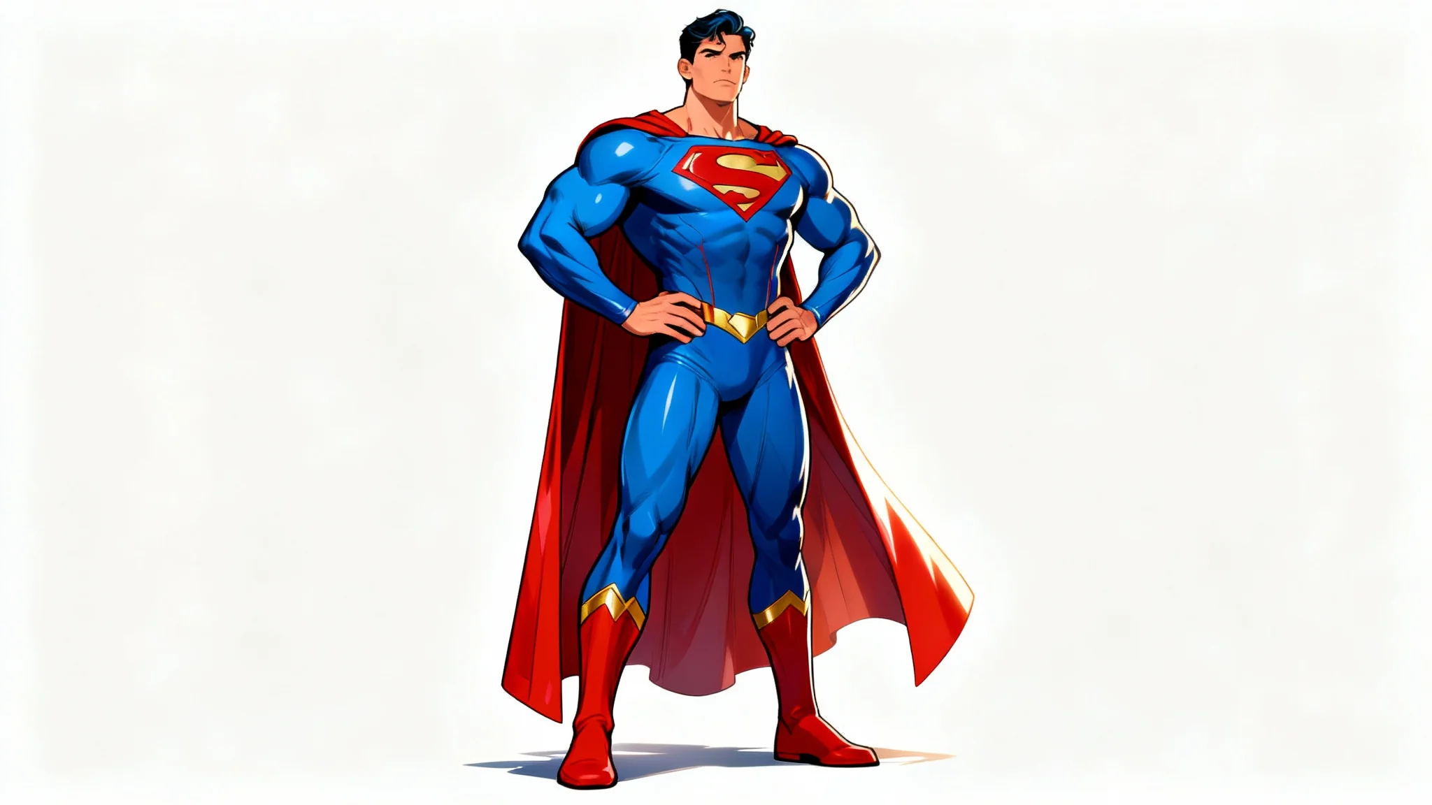 A digital illustration of a superhero in a red and blue costume standing in a classic hero pose with hands on hips against a plain white background.
