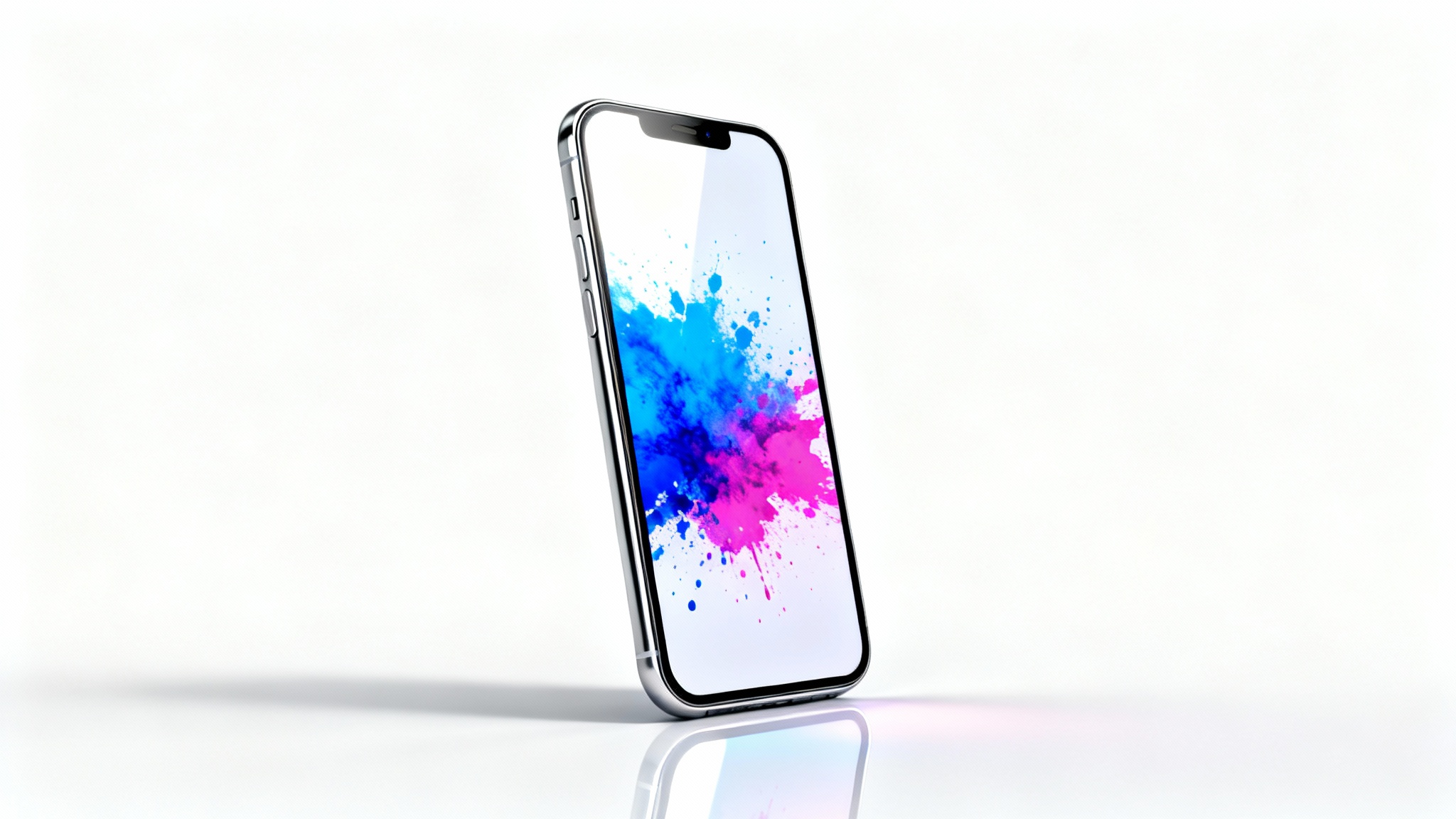 A modern smartphone with a brand new, flawlessly replaced screen, displaying a vibrant wallpaper on a clean white background.