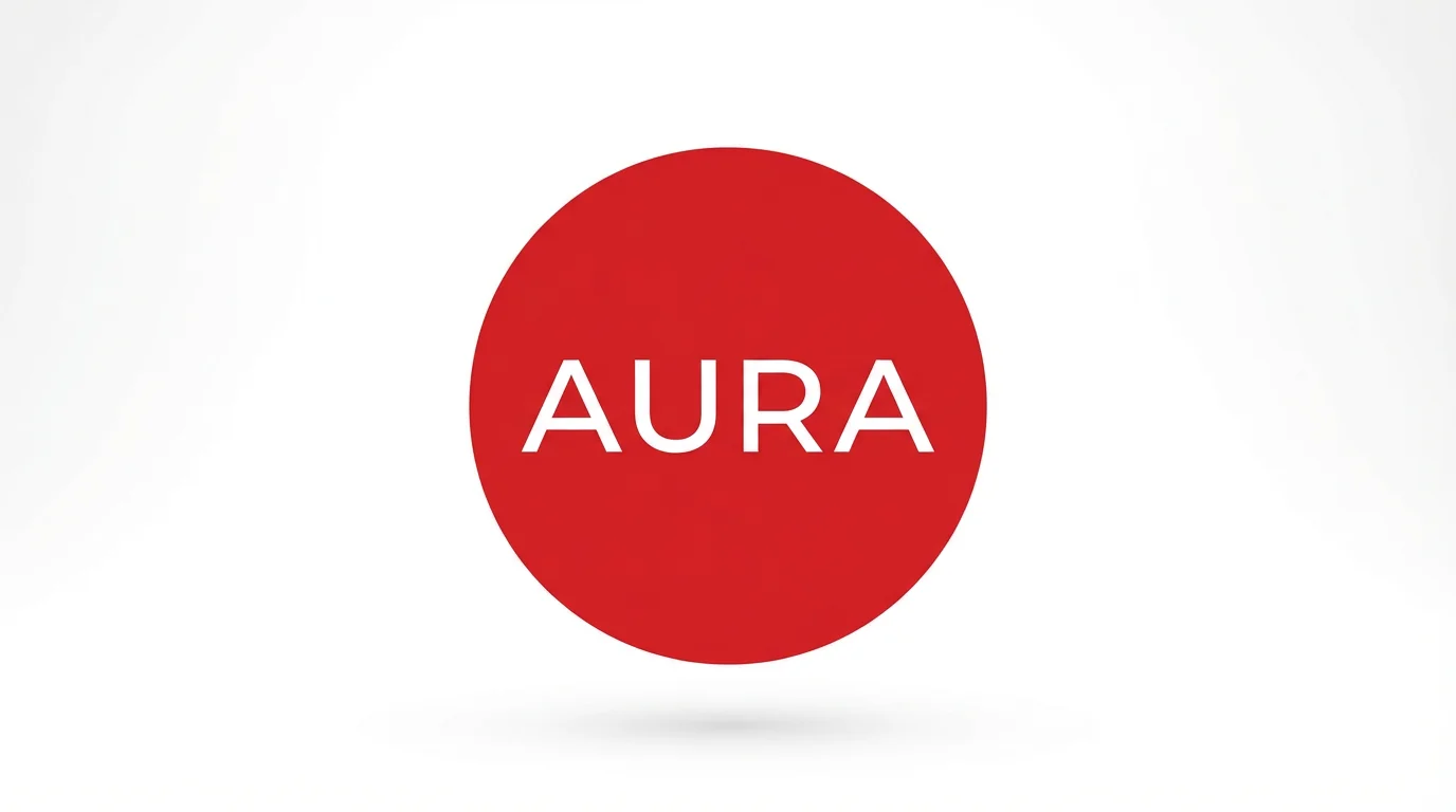 A minimalist logo featuring the word "AURA" in white capital letters inside a solid red circle, presented on a clean white background.