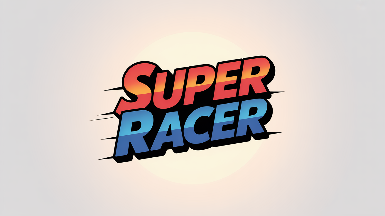 A logo in the style of the Mario Kart video game, with the word 'SUPER' in red stacked on top of the word 'RACER' in blue, set against a light background.