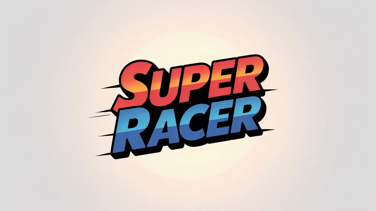 A logo in the style of the Mario Kart video game, with the word 'SUPER' in red stacked on top of the word 'RACER' in blue, set against a light background.