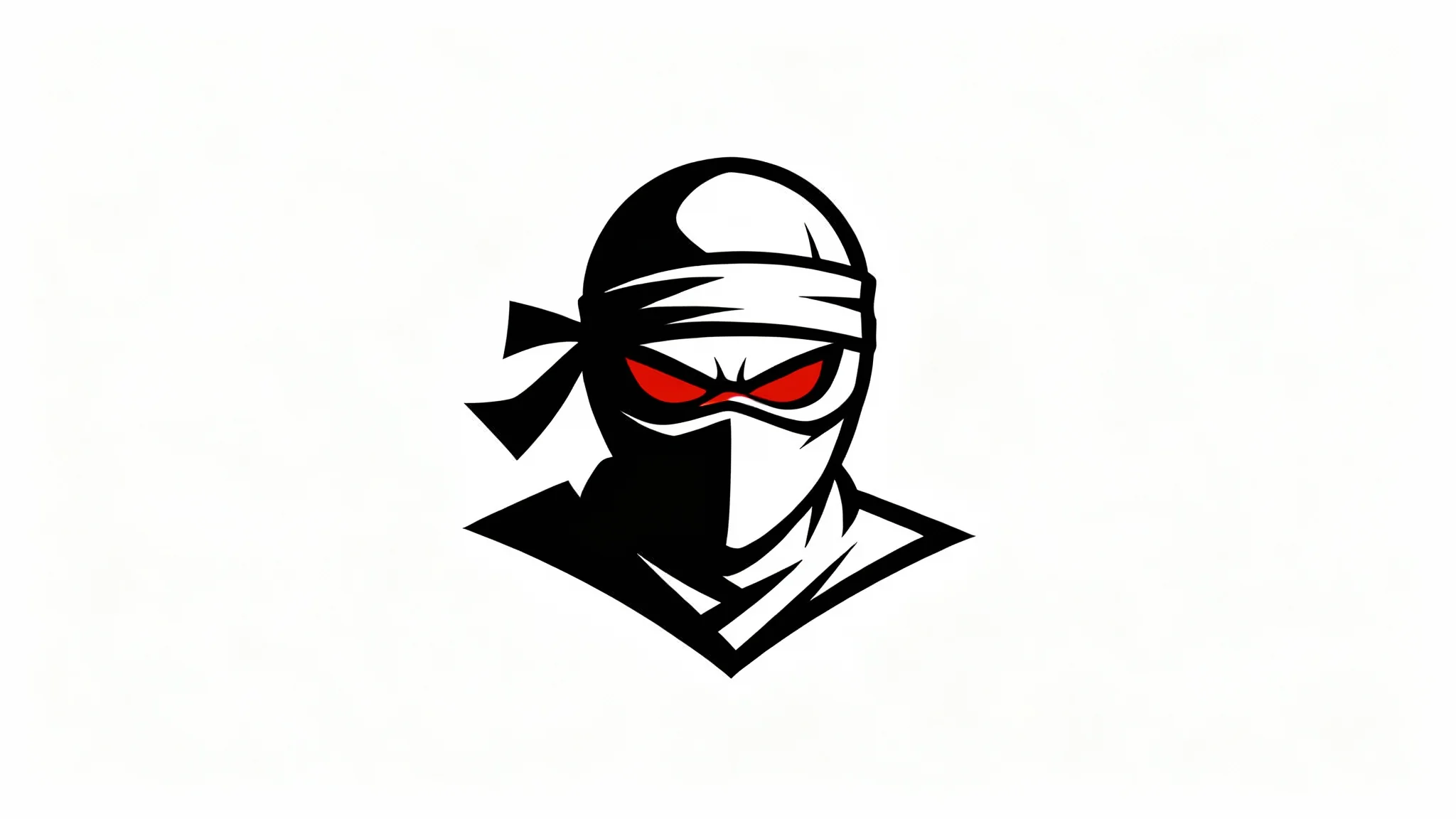A modern vector logo of a ninja mascot in black, white, and red, designed in an emblem style and displayed on a clean white background.