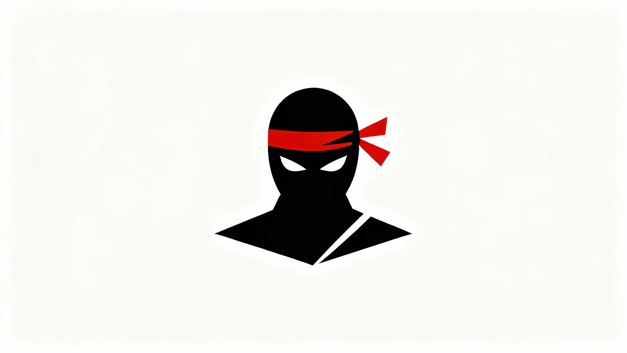 A modern, minimalist black and red logo of a ninja's head, presented as a mockup on a clean white background.