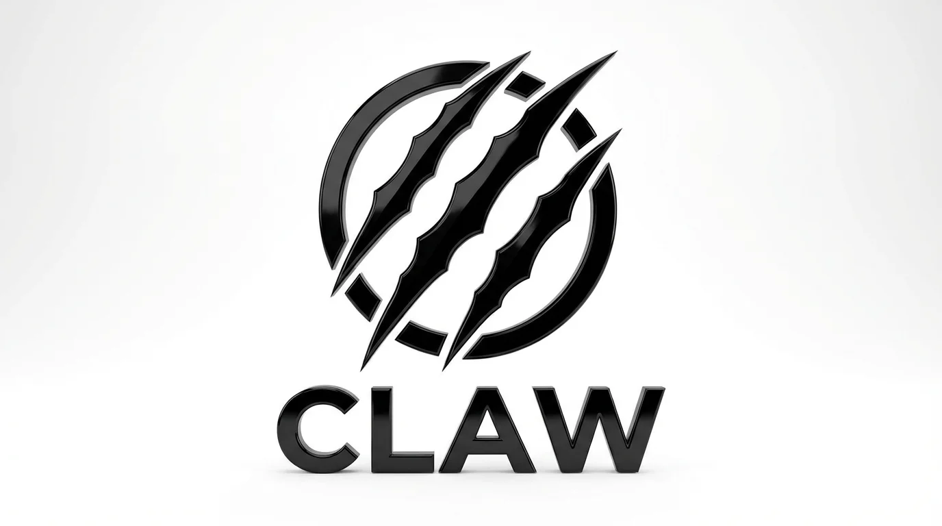 A modern logo featuring three sharp black claw marks tearing through a circular shape, with the word 'CLAW' underneath, displayed on a clean white background.