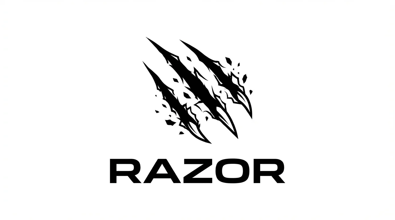 A modern, minimalist logo design of three black claw marks above the word 'RAZOR' in a bold, sans-serif font, set against a plain white background.