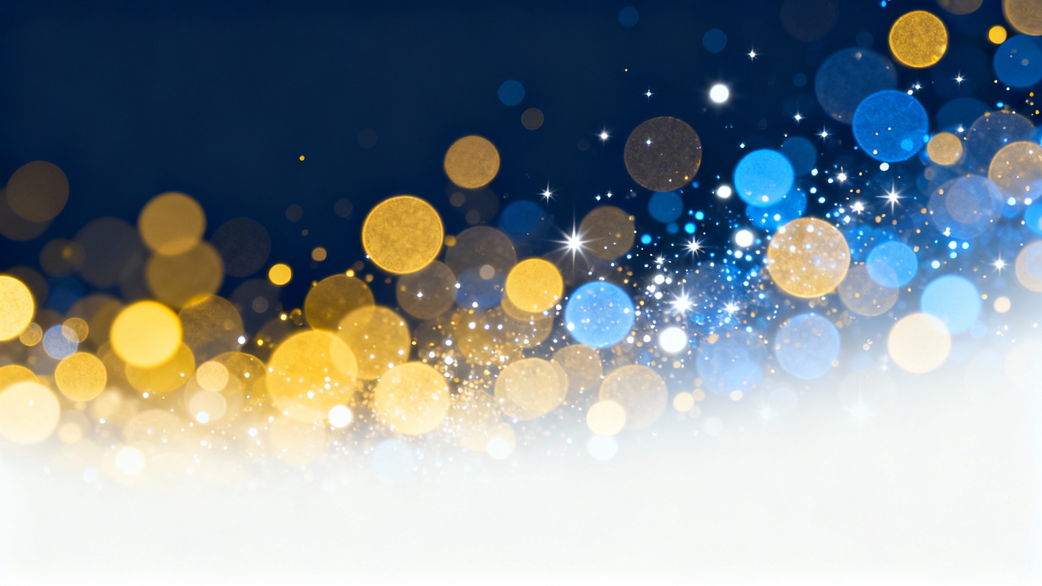 A beautiful abstract background filled with soft, glowing bokeh lights in gold, blue, and white against a dark backdrop, creating a magical and dreamy effect.