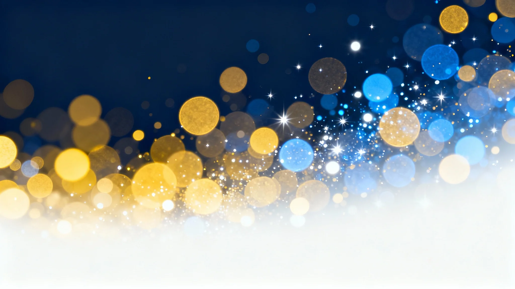 A beautiful abstract background filled with soft, glowing bokeh lights in gold, blue, and white against a dark backdrop, creating a magical and dreamy effect.