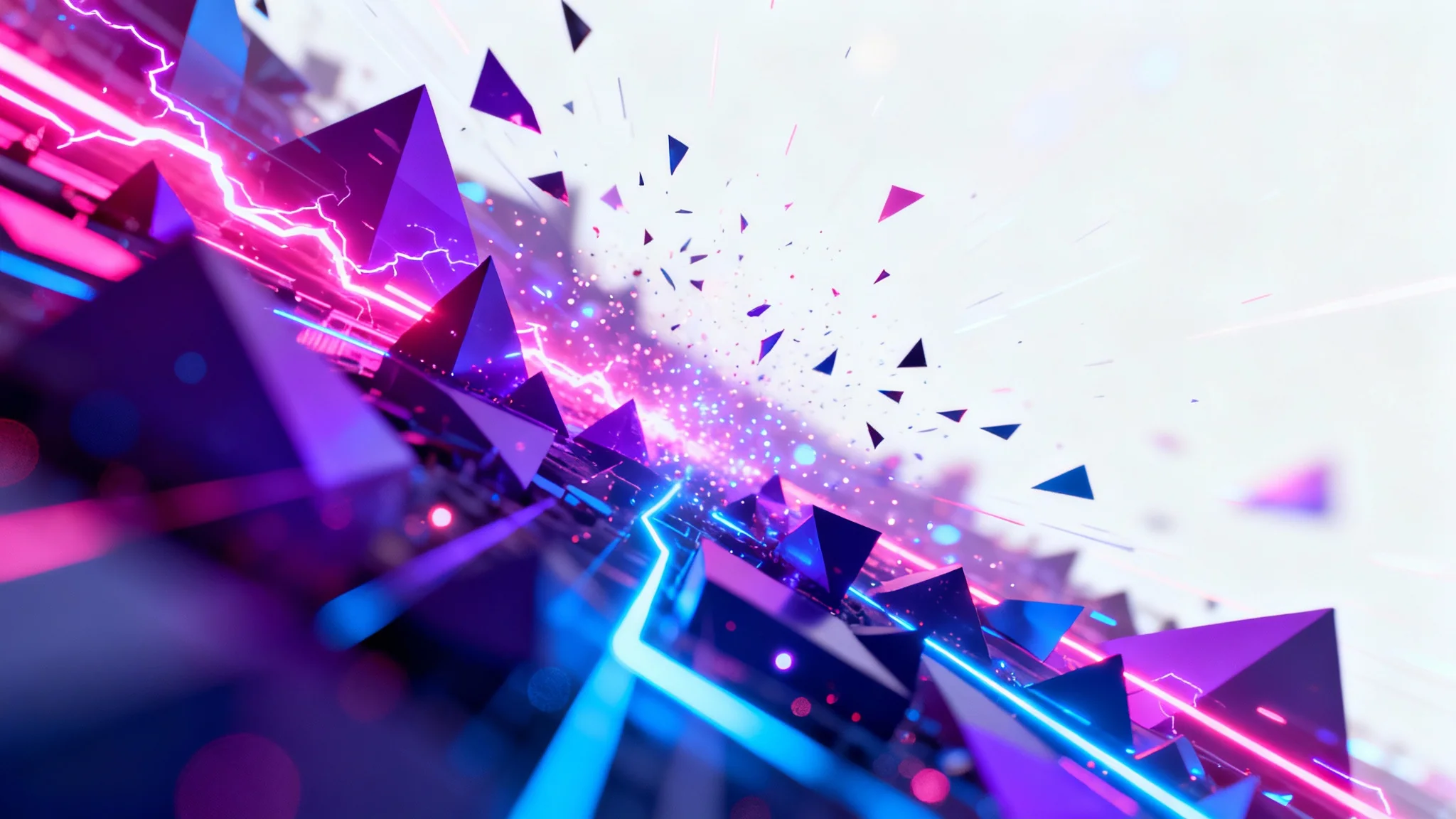 A futuristic and abstract animated stream background featuring glowing neon lines and geometric shapes in shades of purple, pink, and blue, creating a dynamic and energetic visual.