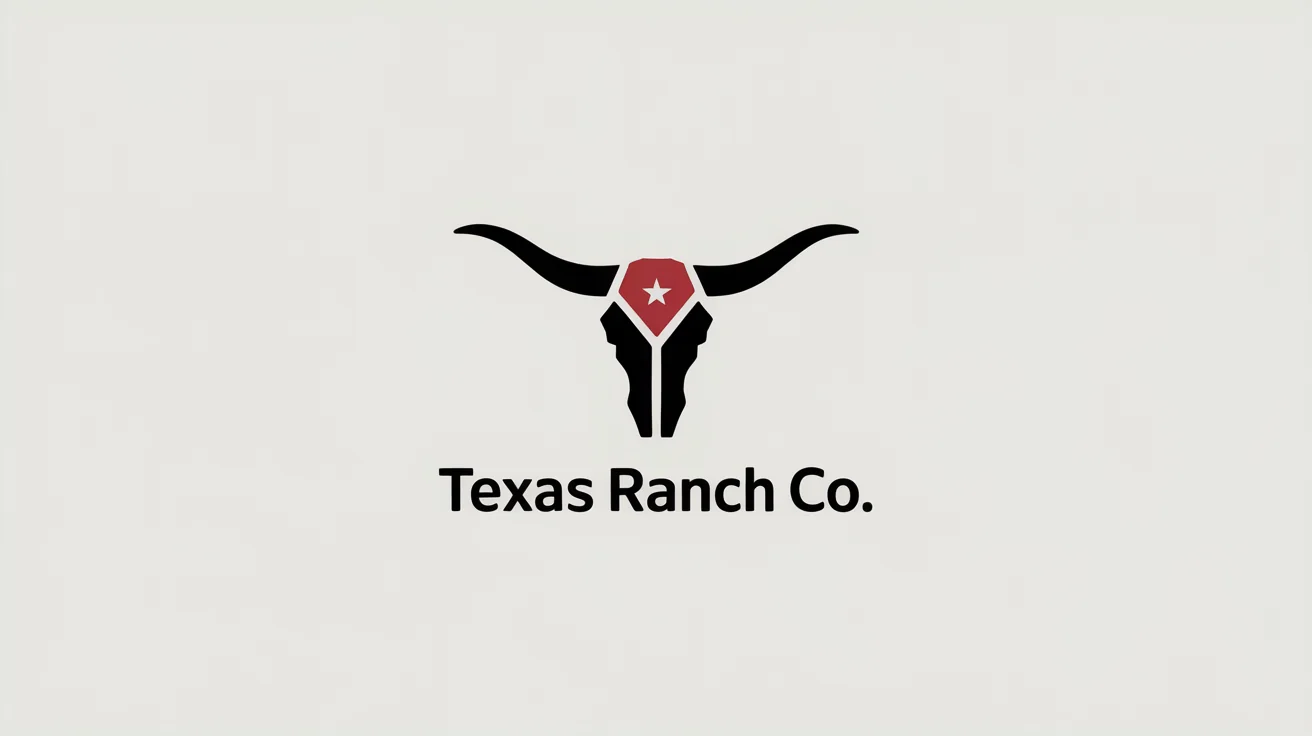 A modern, bold logo for a Texas-themed company, featuring a black geometric longhorn skull with a red star between its horns, and the text 'TEXAS RANCH CO.' below it, all on a white background.