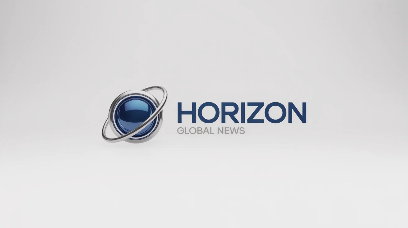 A professional and modern logo for a fictional news channel named 'Horizon Global News', featuring a stylized globe icon and bold text, presented as a mockup on a clean white background.