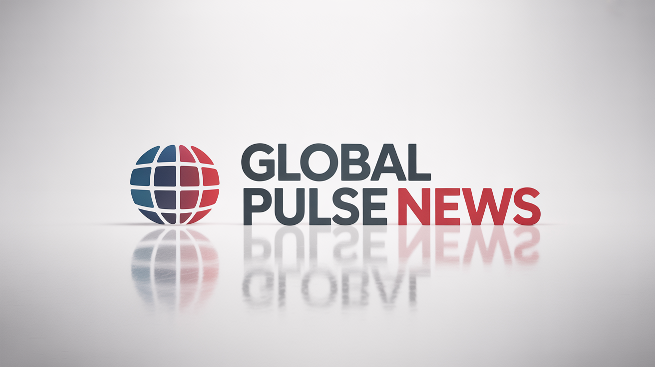 A professional logo mockup for a fictional news channel called 'Global Pulse News', featuring a red and blue globe icon next to the text on a white background.