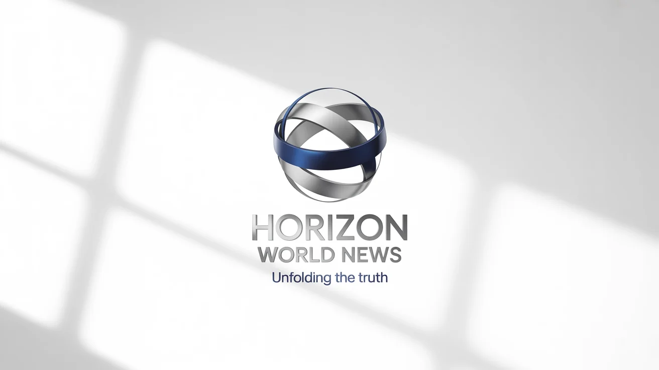 A professional logo mockup for a fictional news channel named 'HORIZON WORLD NEWS' with the tagline 'Unfolding the Truth'. The design features a stylized globe icon in blue and silver, conveying a modern and trustworthy brand identity.