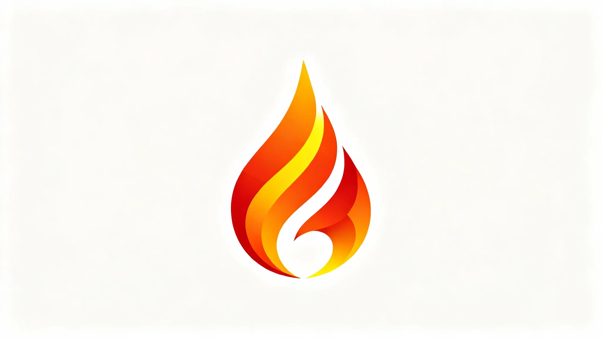 A modern, stylized flame logo in vibrant orange and yellow on a clean white background.