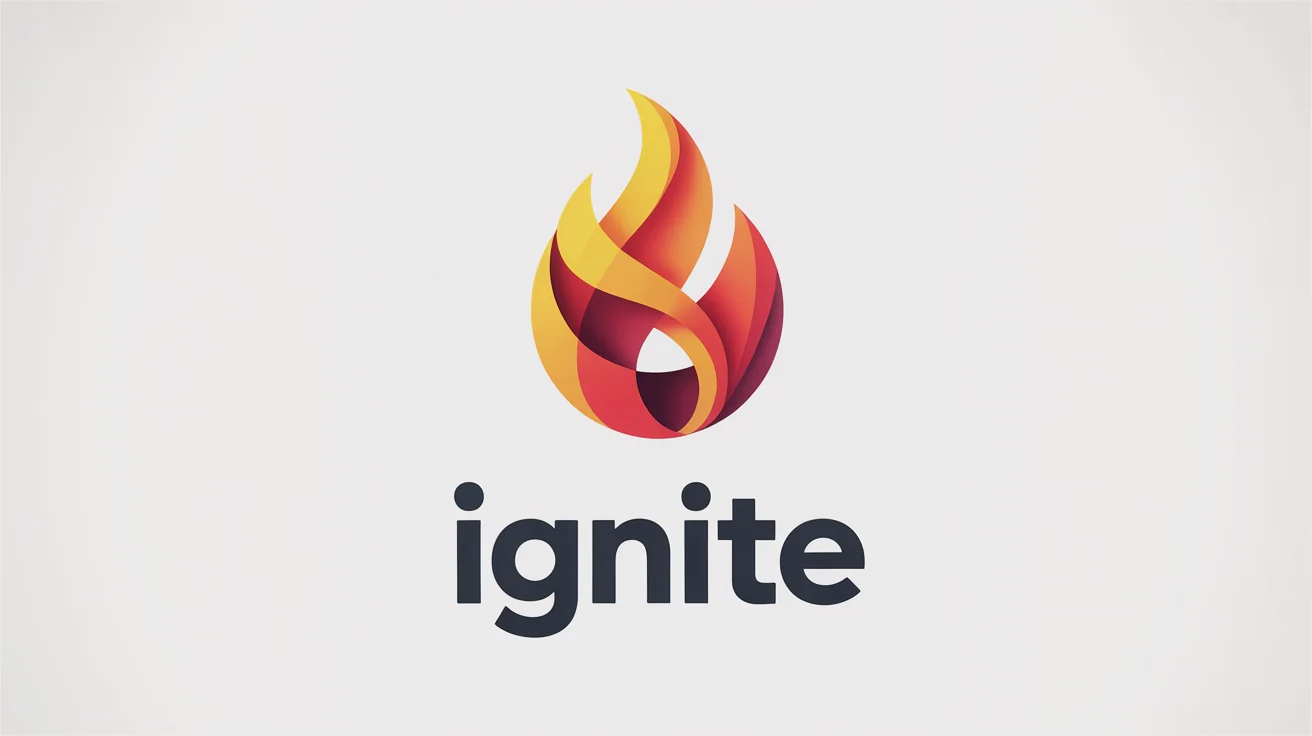 A minimalist and modern logo design of a stylized flame, featuring a yellow, orange, and red gradient. Below the icon is the word 'IGNITE' in a bold font, all on a white background.