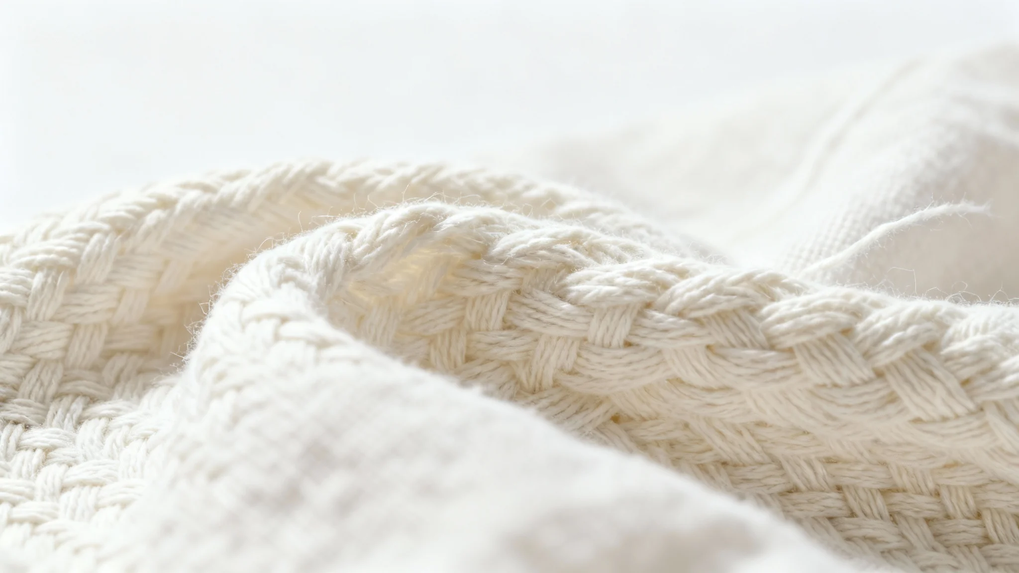 A detailed, macro photograph of a natural cotton fabric texture, showcasing the intricate weave and soft fibers against a solid white background.