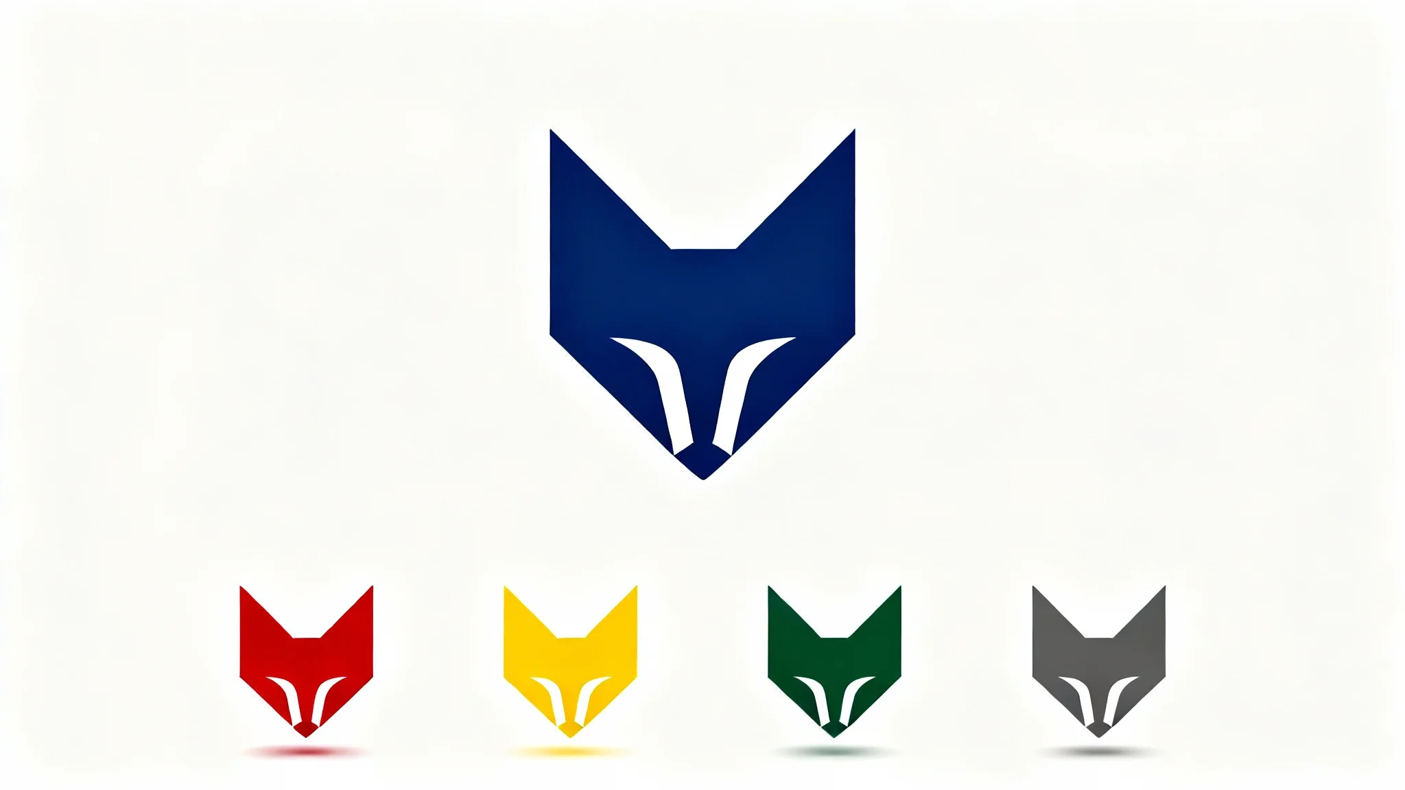 A modern mockup illustrating a logo recolor feature, showing a large navy blue fox head logo with four smaller versions below it in red, yellow, green, and gray, all on a white background.