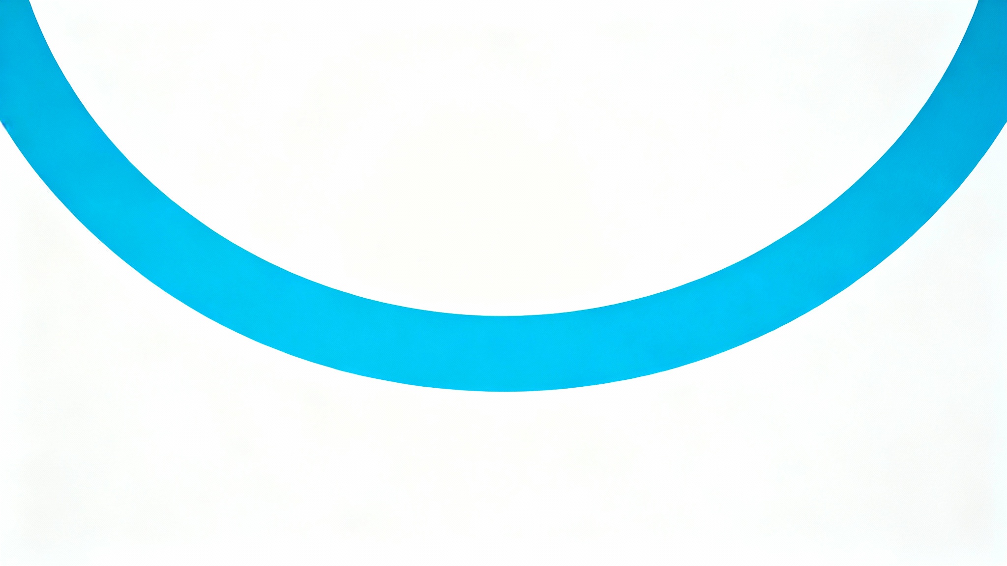 A piece of minimalistic art featuring a single, thick, curved line in vibrant blue set against a stark white background, creating a clean and modern look.