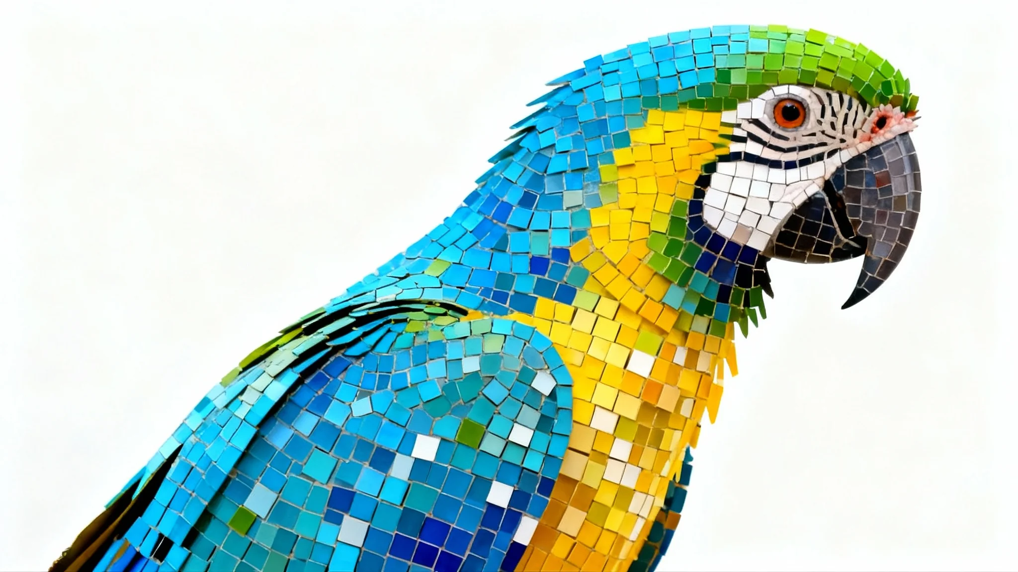 A photorealistic mosaic of a colorful parrot, where the main image is constructed from thousands of smaller, individual nature photos. The image is set against a plain white background.