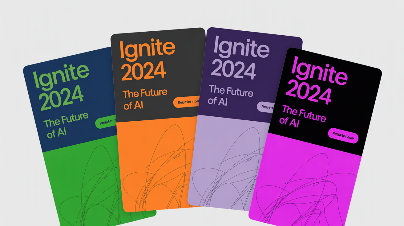 A mockup showing four versions of a conference banner, each with the same design but a different vibrant color scheme, illustrating color customization options.